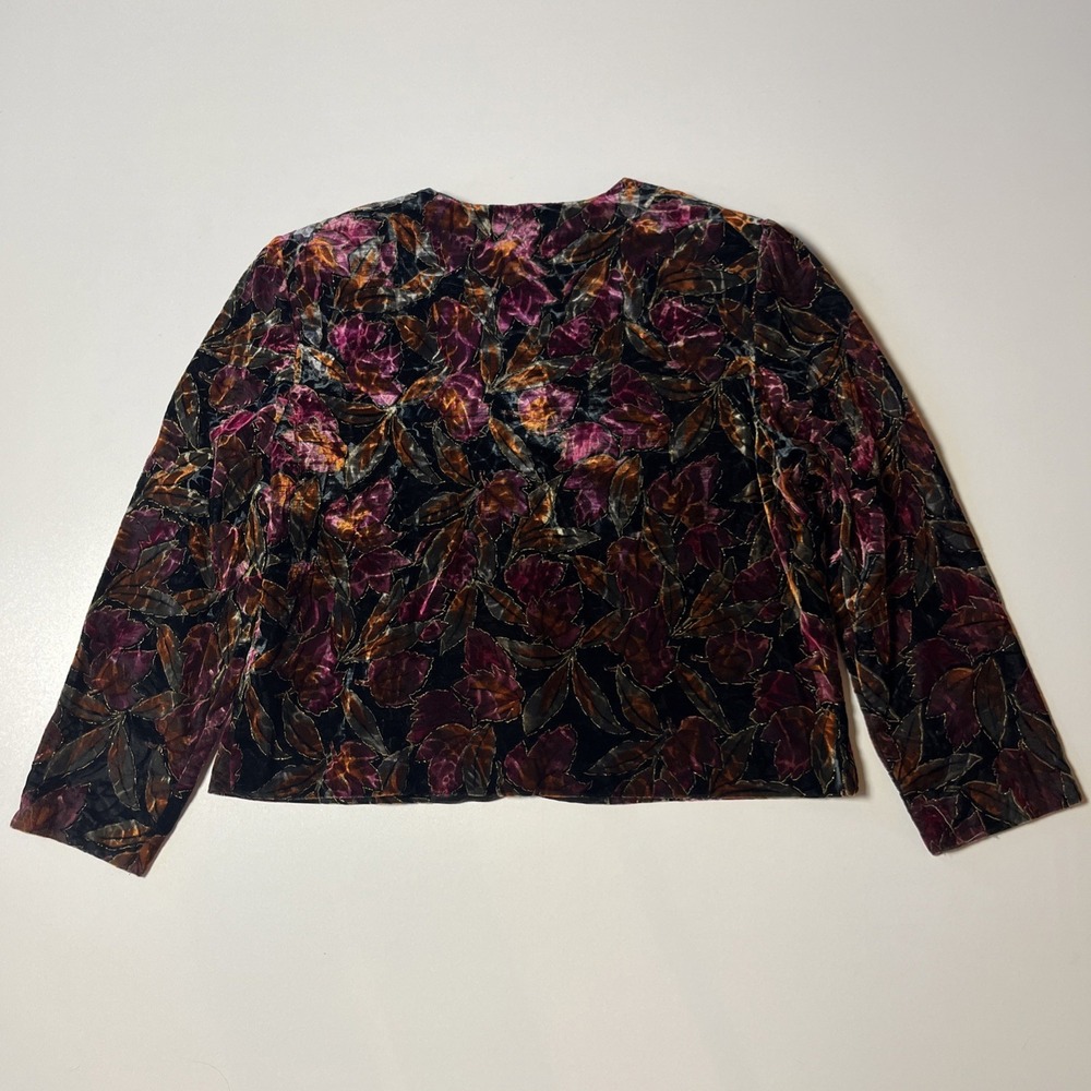 Vtg Maggie McNaughton Velvet Burnout Leaf Jacket Size 18 Festive Autumn Blazer - Picture 3 of 7